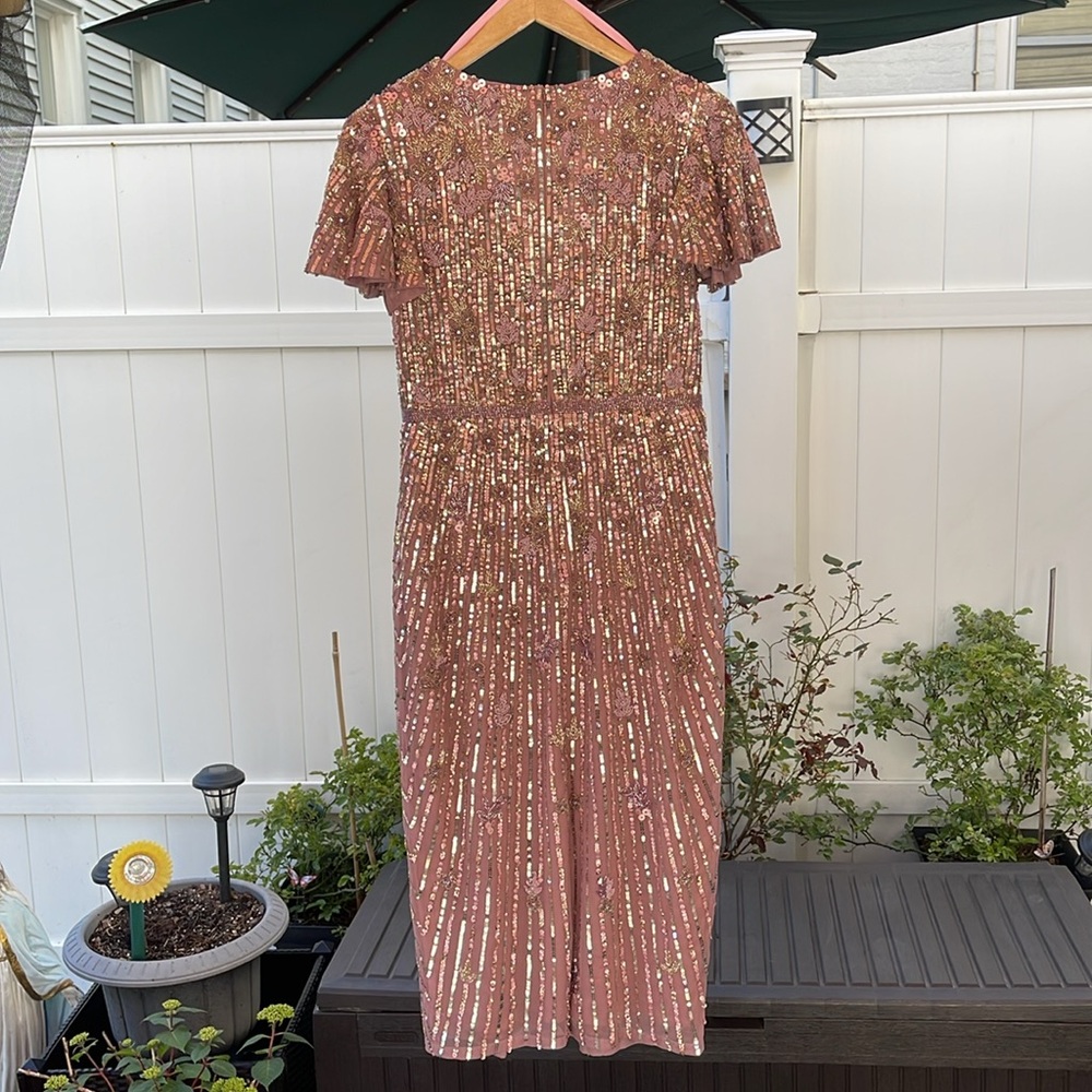 Mac Duggal - Purple Embellished Faux Wrap Flutter Sleeve Dress Size 8 - Picture 9 of 17